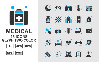 Conjunto de iconos de dos colores de glifos médicos premium 25