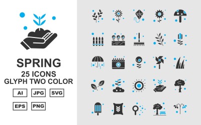 Набор цветных значков из 25 премиальных весенних символов буксировки