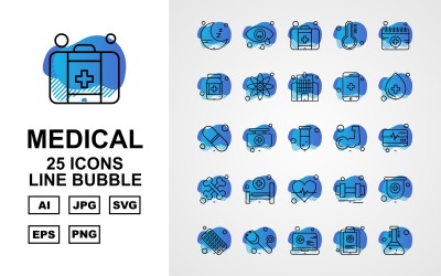 25 Premium Medical Line Bubble Icon Set