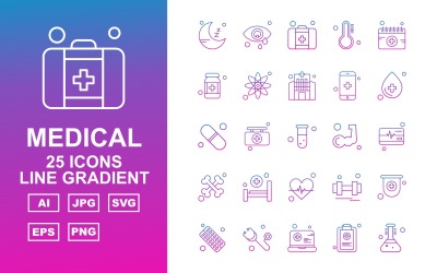 25 Premium Medical Line Gradient Icon Set