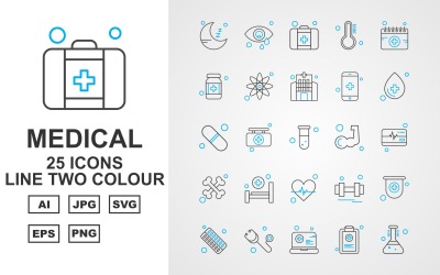 25 Premium Medical Line Two Color Icon Set
