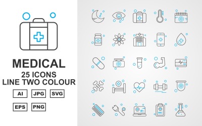 25 Premium Medical Line Zweifarbiges Symbol-Set