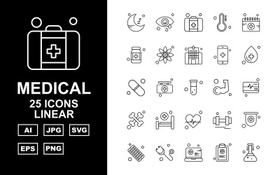 25 Premium Medical Linear Icon Set