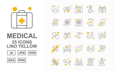 25 Premium Medical Lino Yellow Icon Set