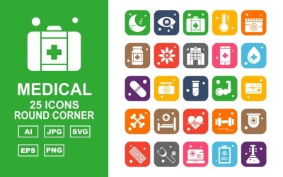 25 Premium Medical Round Corner Icon Set
