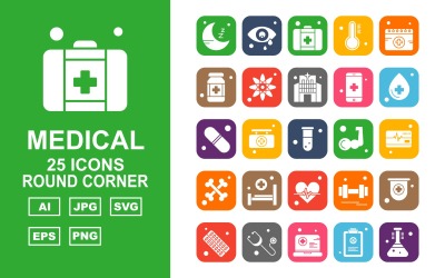 25 Premium medicinska runda hörn ikonuppsättning