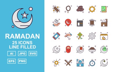 25 Premium Ramadan Line Gefülltes Icon Set