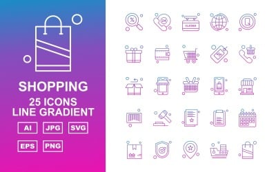 25 Premium Shopping Line Gradient Icon Set