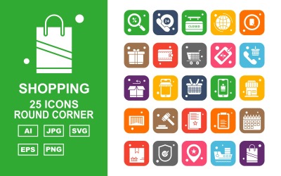 25 Premium Shopping Round Corner Icon Set