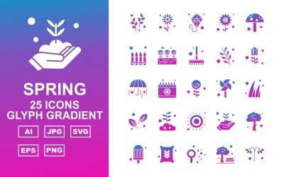 25 Premium UIUX Glif Degrade Simge Seti