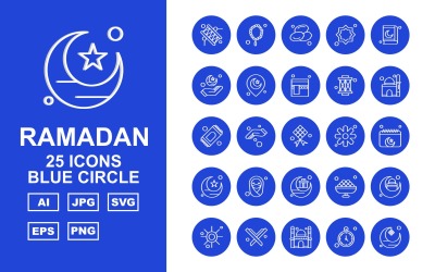 Sada ikon 25 prémiových ramadánu modrý kruh