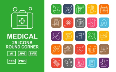 Sada ikon 25 Premium Medical Round Corner
