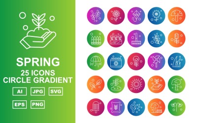 25 set di icone gradiente cerchio primavera premium