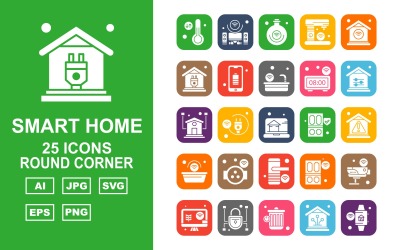 25 Conjunto de ícones de canto arredondado para casa inteligente premium