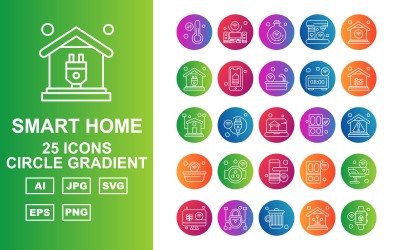 25 Conjunto de ícones de gradiente de círculo para casa inteligente premium