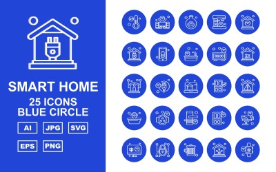 Ensemble d&amp;#39;icônes de cercle bleu 25 Premium Smart Home