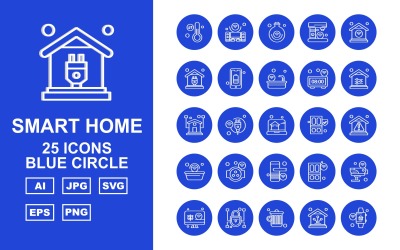 25 premium slimme huis blauwe cirkel pictogramserie