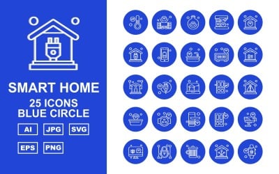 25 Premium Smart Home Blue Circle Ikonuppsättning