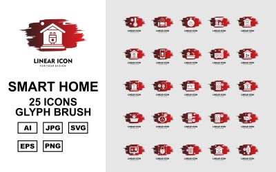 25 Premium Smart Home Glyph Brush Ikonuppsättning