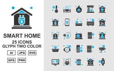 25 Premium Smart Home Glyph Ikonuppsättning med två färger