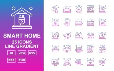 25 Premium Smart Home Line Gradient Ikonuppsättning