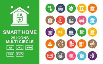 25 Premium Smart Home Multi Circle Ikonuppsättning
