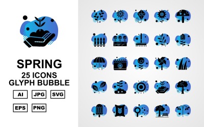25 Premium Spring Glyph Bubble Simge Seti