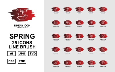 25 Prémium Spring Line kefe ikon készlet