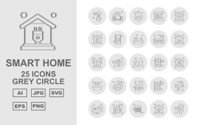 25 Zestaw ikon szarego koła Premium Smart Home
