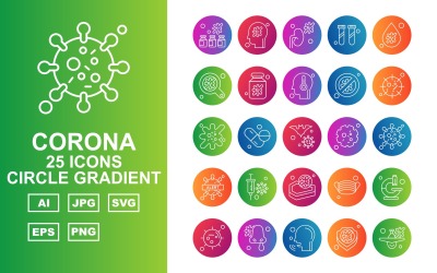25 Premium Corona Virus Circle Gradient Ikonuppsättning