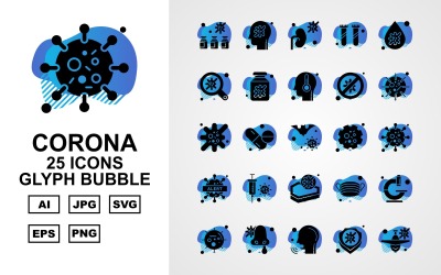 25 Premium Corona Virus Glyph Bubble Ikonuppsättning