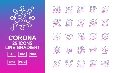 25 Premium Corona Virus Line Gradient Ikonuppsättning