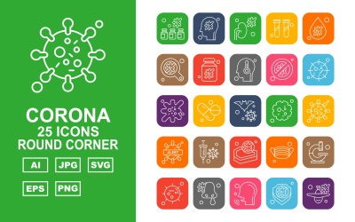 25 Premium Corona Virus Round Corner Icon Set