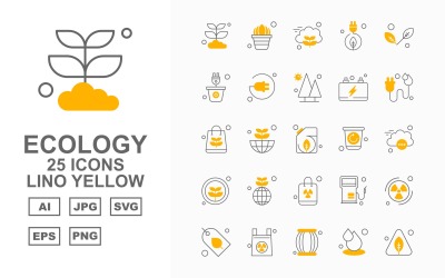 25 Premium ekologi Lino gul ikonuppsättning