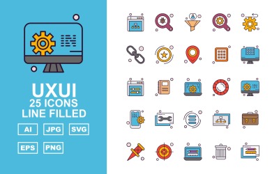 25 Premium UXUI II Hat Dolu Simge Seti