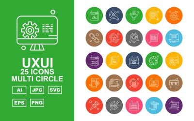 25 Premium UXUI II Ikonuppsättning med flera cirklar