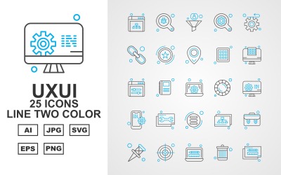 25 Premium UXUI II Line Two Color Icon Set