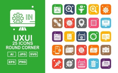 25 Premium UXUI II Round Corner Icon Set