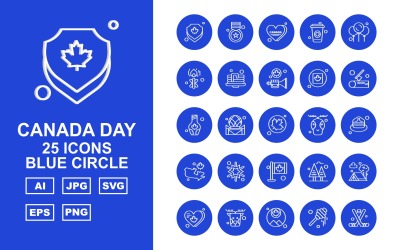 Conjunto de ícones de círculo azul de 25 dias premium no Canadá