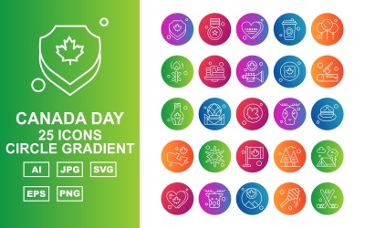 Conjunto de ícones de círculo gradiente de 25 dias premium no Canadá