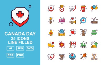 Conjunto de ícones preenchidos com linha de 25 dias premium no Canadá