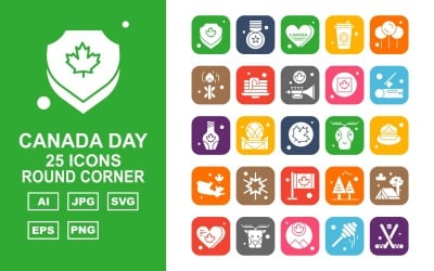 25 Conjunto de iconos de esquina redonda del día de Canadá premium