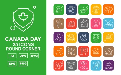 25 Conjunto de iconos de esquina redonda del día de Canadá premium