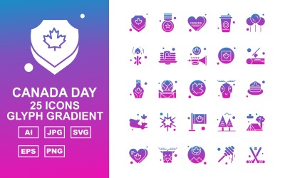 25 Premium Canada Day Glyph Gradient Ikonuppsättning