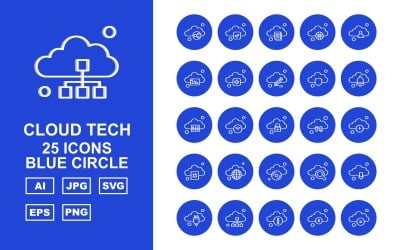 25 Premium Cloud Tech Blue Circle Icon Set