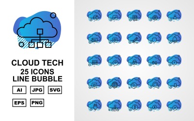 25 Premium Cloud Tech Line Bubble Icon Set
