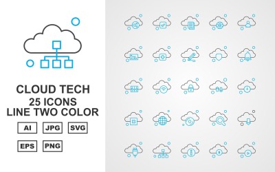 25 Premium Cloud Tech Line Ikonuppsättning med två färger