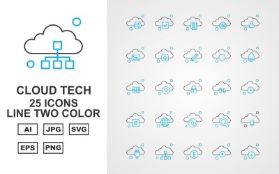 25 Premium Cloud Tech Line Two Color Icon Set
