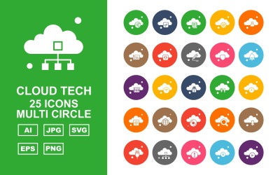 25 Premium Cloud Tech Multi Circle Ikonuppsättning