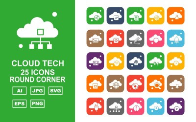 25 Premium Cloud Tech Round Icon Set